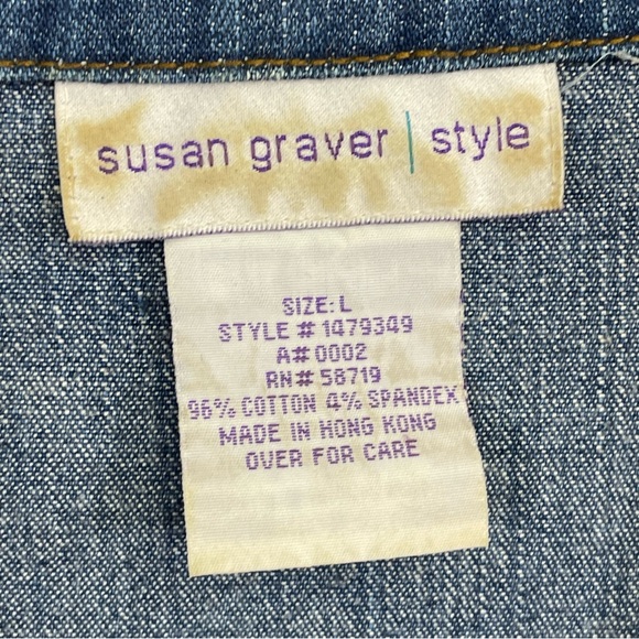 Susan Graver Jacket Womens Large Floral Beaded Embroidered Denim Blazer Stretch - Picture 3 of 12